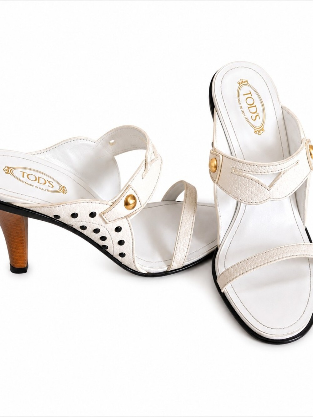 TOD'S White Leather Slide Mule Heels Size 38.5 Made In Italy